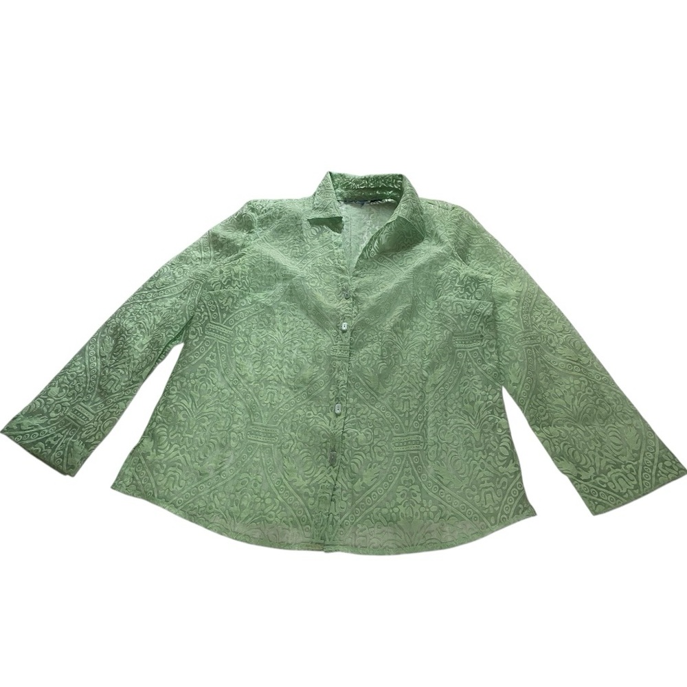 3/$18 Vintage Sheer Mint Green Ornate Button Blouse Small Women’s Spring Flaws